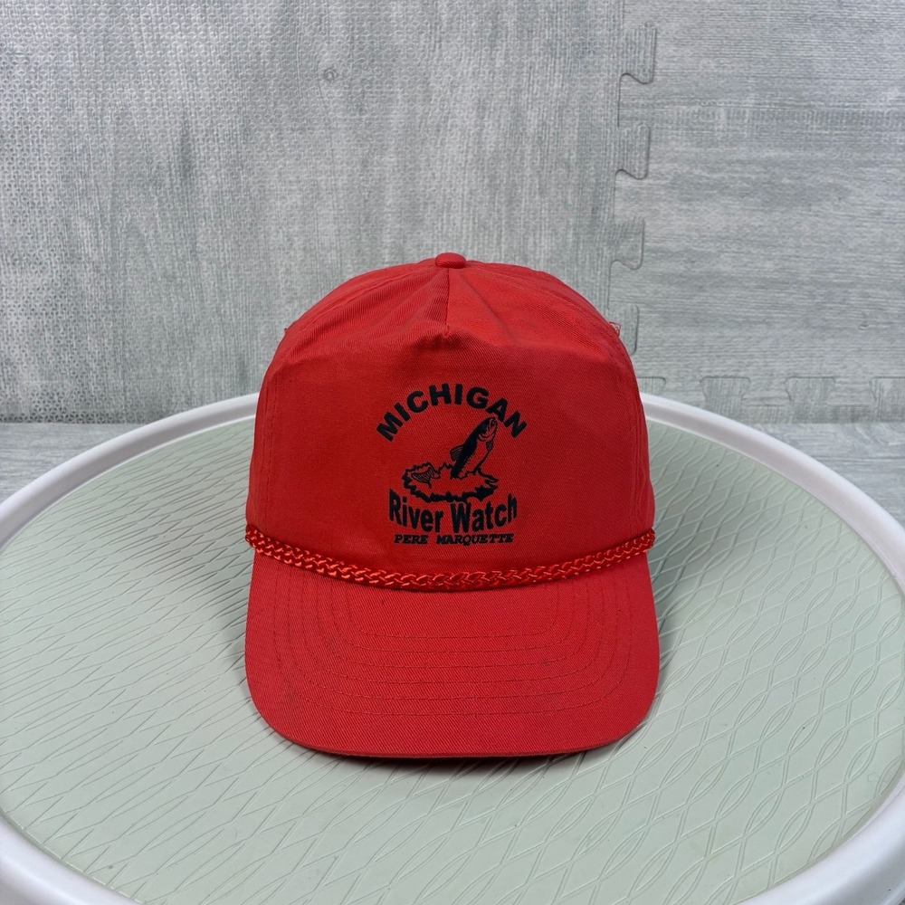 Vintage‎ Michigan River Watch Hat Cap Snapback Rope Red Pere Marquette Fishing